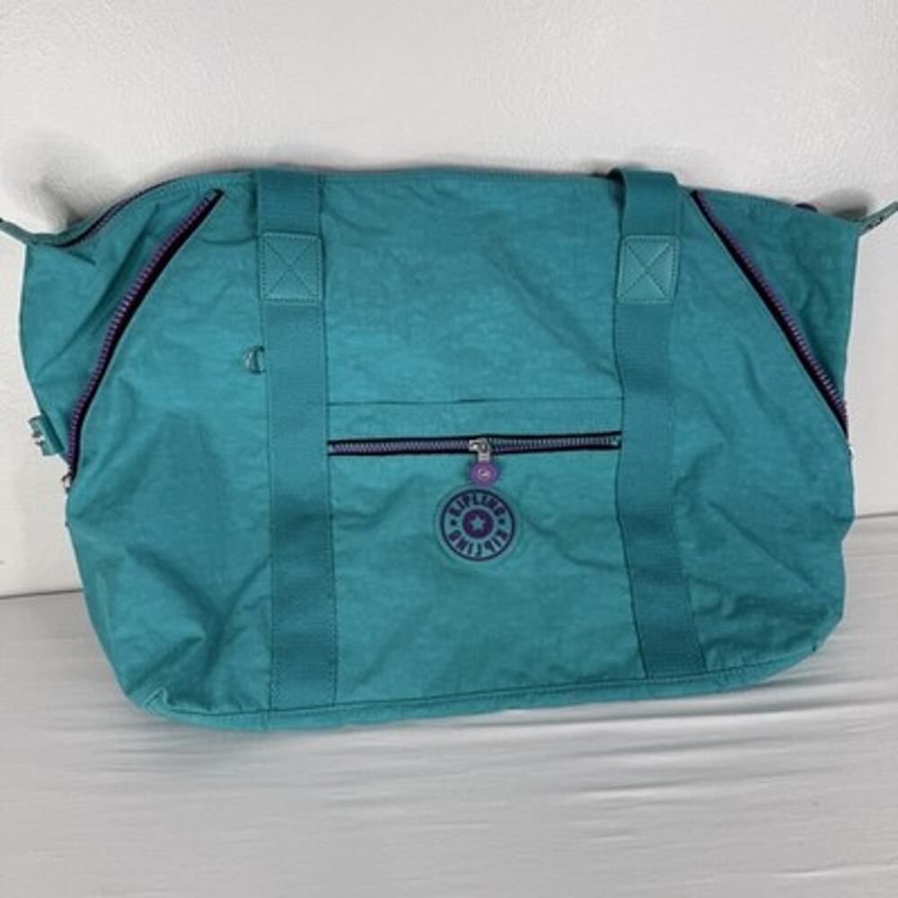 Kipling Duffle Bag Large Teal Nylon Travel Weekender Shoulder Zip